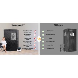 ZONEMEL Full Size Portable Steam Sauna Kit, Personal Full Body Home Spa for Detox, Relaxation, 4 Liters 1500 Watt Steamer, Remote Control, Timer, Foldable Chair
