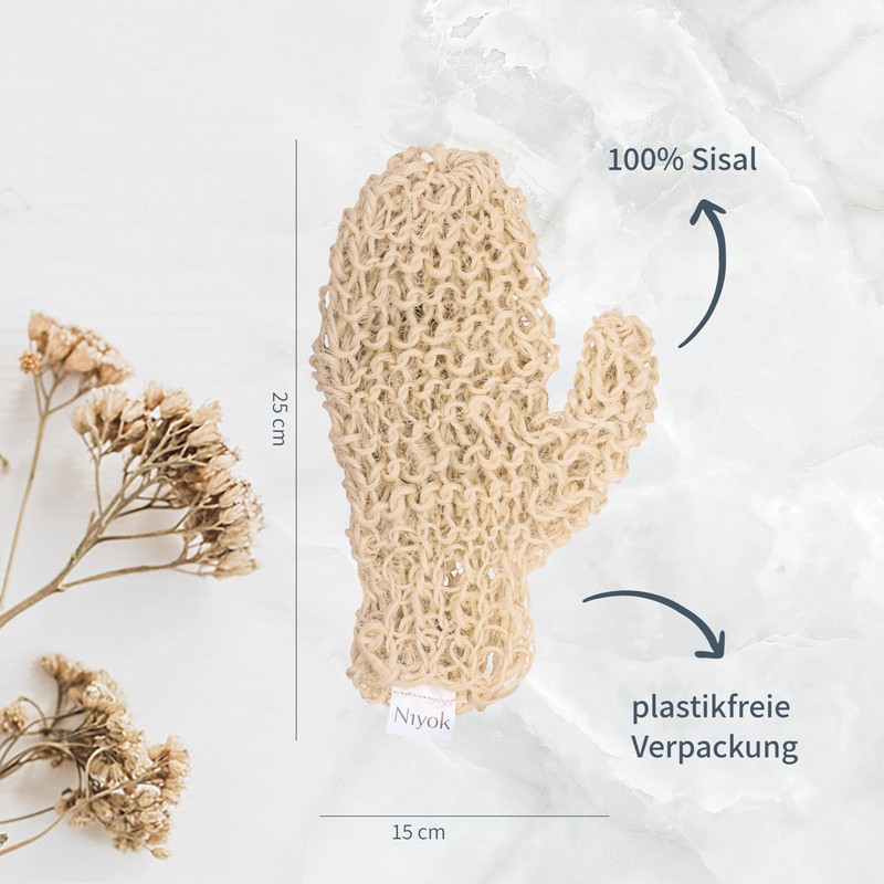 Niyok® Massagehandschuh aus Sisal • Sanfte Reinigung & Massage für