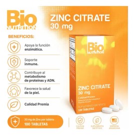 Citrato De Zinc 30mg 100 tabletas Bio Nutrition