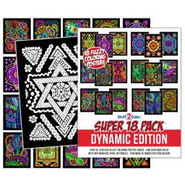 Super Pack of 18 Fuzzy Velvet Coloring Posters (Dynamic Edition) - Great for Family Time, Arts & Crafts, Travel, At Home, Care Facilities [All Ages Coloring: Girls, Boys, Adults, Toddlers, Teens]
