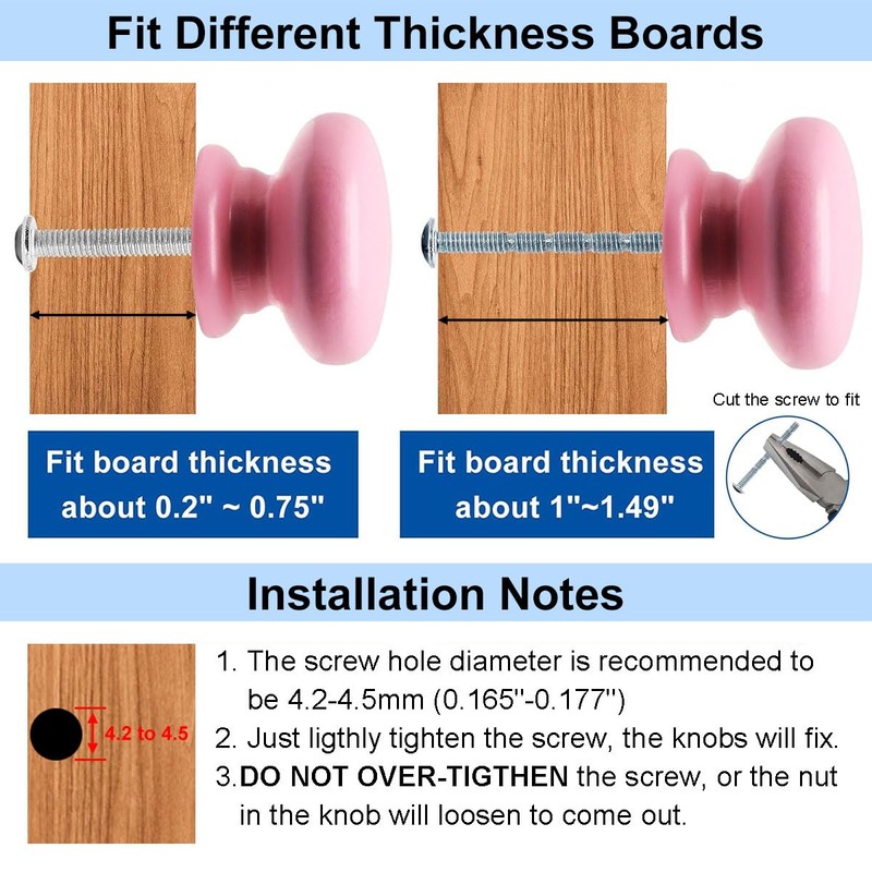 YuGtcen Wooden Cabinet Knobs 6 Pack, Pink Drawer Knobs Wood