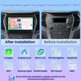 Roinvou [8 Core 4G+64G] for Hyundai Santa Fe 2013-2017 Android Radio with Wireless Carplay Android Auto, 9 Inch IPS Touch Screen Car Stereo, Bluetooth 5.0, 32 EQ, GPS, WiFi, 59UI, SWC