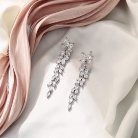 EVER FAITH Marquise Cut Cubic Zirconia Earrings for Women Drop Crystal Chandelier Long Earrings for Banquet Clear Silver Tone, Cubic Zirconia, Cubic Zirconia