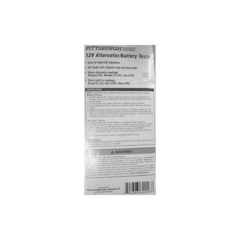 Alternator Battery Tester with Red, Green, Yellow LED Lamps