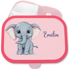 Children's Campus Lunch Box for Mepal - Lunch Box Elephant Lunch Box Pachyderm Vesper Box Elephant I Animal Motif Zoo Animal - 750 ml - Pink - Nursery Compartments Elephants Kita Name Child and
