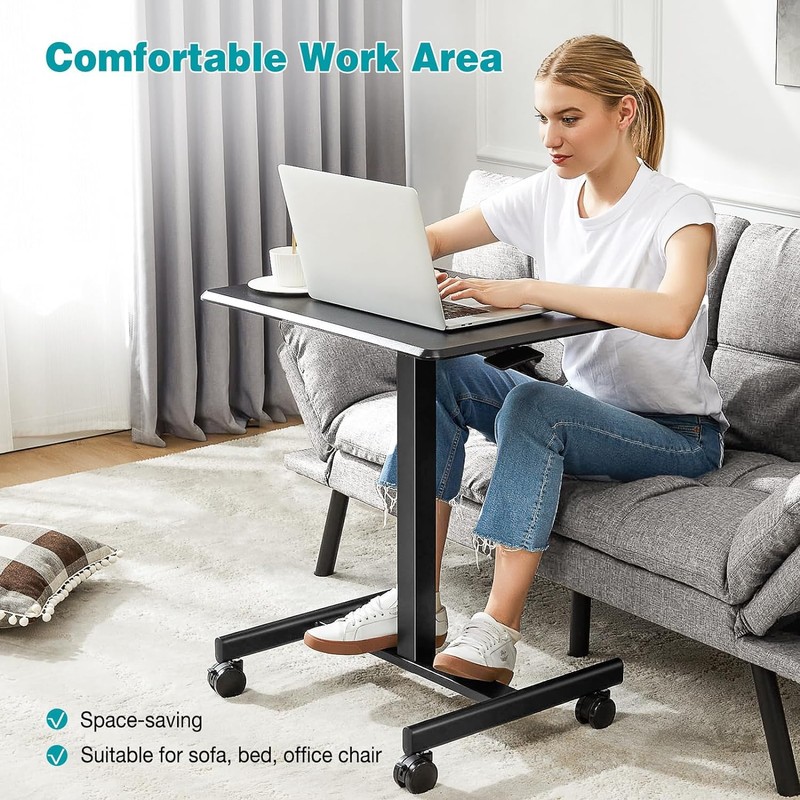 DUMOS Small Standing Desk Mobile Portable Rolling Laptop PC Table
