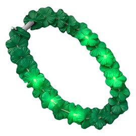 Blinkee Light Up Hawaiian Flower Lei Necklace Green for Luau, Graduation, and Beach Celebrations
