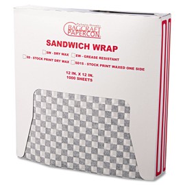 Bagcraft 057800 Grease-Resistant Wrap/Liners 12 x 12 Black Checker 1000/Box 5 Boxes/Carton