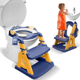 Bambinao 2-in-1 Cushioned Potty Seat with Ladder – Foldable Toddler Toilet Seat & Toddler Step – Step Up Potty Chair With Splash Guard for Boys & Girls – Toilet Training for Kids Aged 2-8