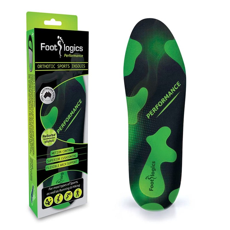 Footlogics Unisex Adults Performance Insole, Green/Black, X-Small US