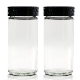 2 Pcs Black Spice Jars, 3 oz Glass Seasoning Bottles, Spices Container, Empty Spice Jars, Round Spice Bottles with Airtight Plastic Caps with Shaker Lids (2, clear)