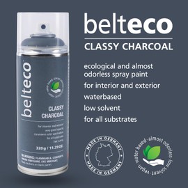 BELTECO Classy Charcoal Spray Paint | Water based & Odorless | Eco-Friendly & Vegan | Weather & UV-Resistant | For all Substrates | Fast Drying with High Coverage | For Indoor/Outdoor Use