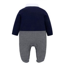 famuka Baby Boys Romper Infant Gentleman Bodysuit Wedding Christening Clothes Footed Suit (Navy, 6 Months)
