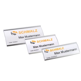 Name Badges Complete Set, Silver Metal, with Extra Strong Magnet, Fashionably Curved, Transparent Protective Cover, Name Badg Name Badges for Clothing, Self-Inscribable (70 x 30 mm)