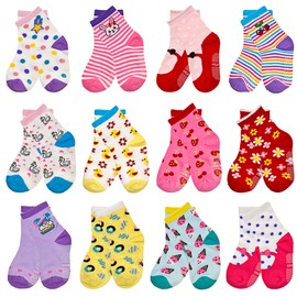 ELUTONG Toddler Baby Grip Socks-Cute Kid's Non Slip Socks-12 Pairs Of Baby’s Socks Suitable Baby Kids Aged 1-3 Years