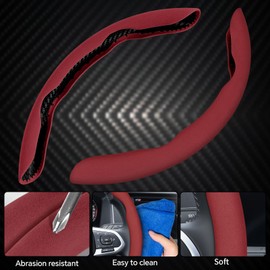 PAUUOOA Alcantara Material Steering Wheel Cover, Non- Slip Segmented Car Steering Wheel Cover, Steering Wheel Cover Men & Women, Universal 99% Car Wheel Cover Protector (Wine Red-Regular Style)