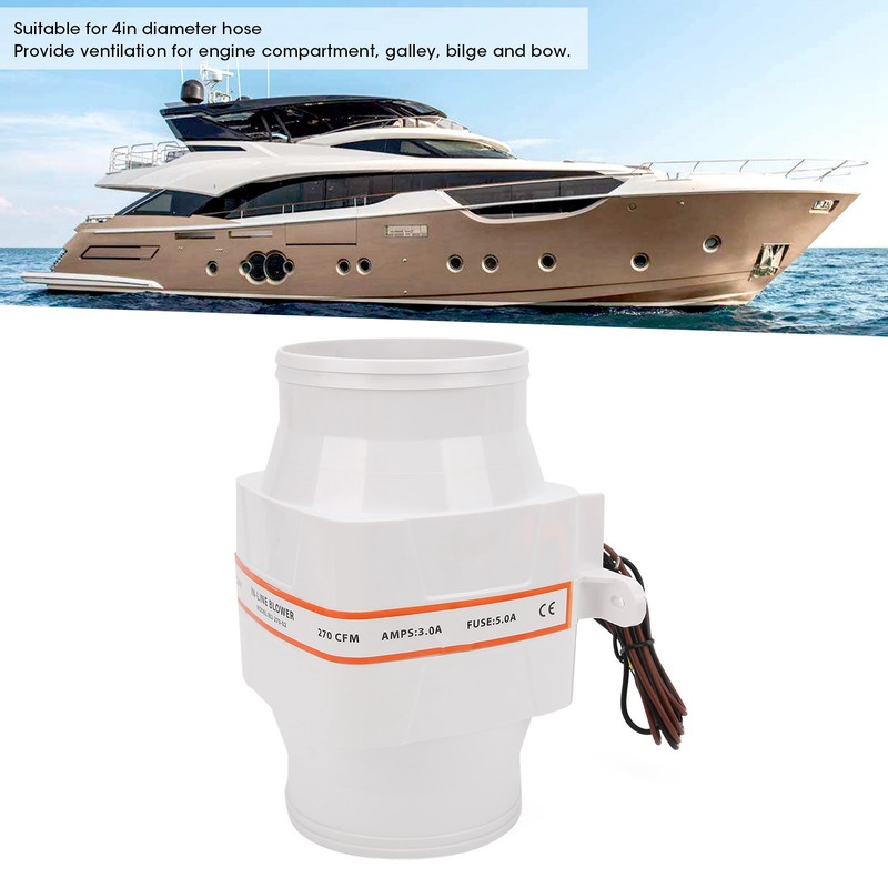 4in 270CFM Bilge Air Blower InLine Electric Waterproof White for