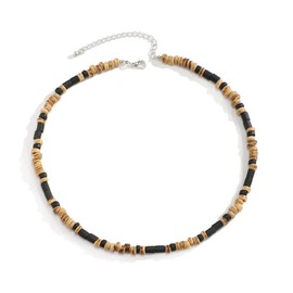 Ucilon Boho Wood Beads Turquoise Men's Beaded Necklace - Summer Heishi Surfer Beach Puka Shell Waterproof Choker (Wood Beads 2)