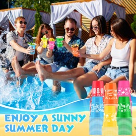 Jingmore 30 Pcs Hawaiian Plastic Cups 16oz Summer Luau Party Disposable Plastic Decoration Cups for Birthday Party Decor Hawaiian Luau Tropical Summer Beach Pool