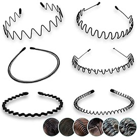Diademas de Metal, 6 Piezas Elástico Diadema Ondulada Unisex, Multiestilo Diademas de Metal Onduladas con Resorte, Antideslizante Aro para el Cabello para Hombres y Mujeres Adecuado