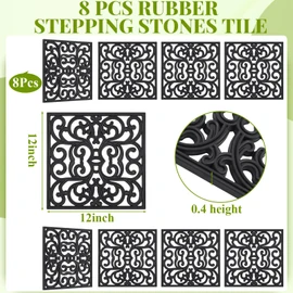 Pangda 8 Pcs Rubber Stepping Stones Outdoor Garden Walkway, 12 x 12 Inch Heavy Duty Pathway Pavers Retro Decorative Stepping Stones for Outside Landscaping Yard Lawn Path(Black,Scroll Square)
