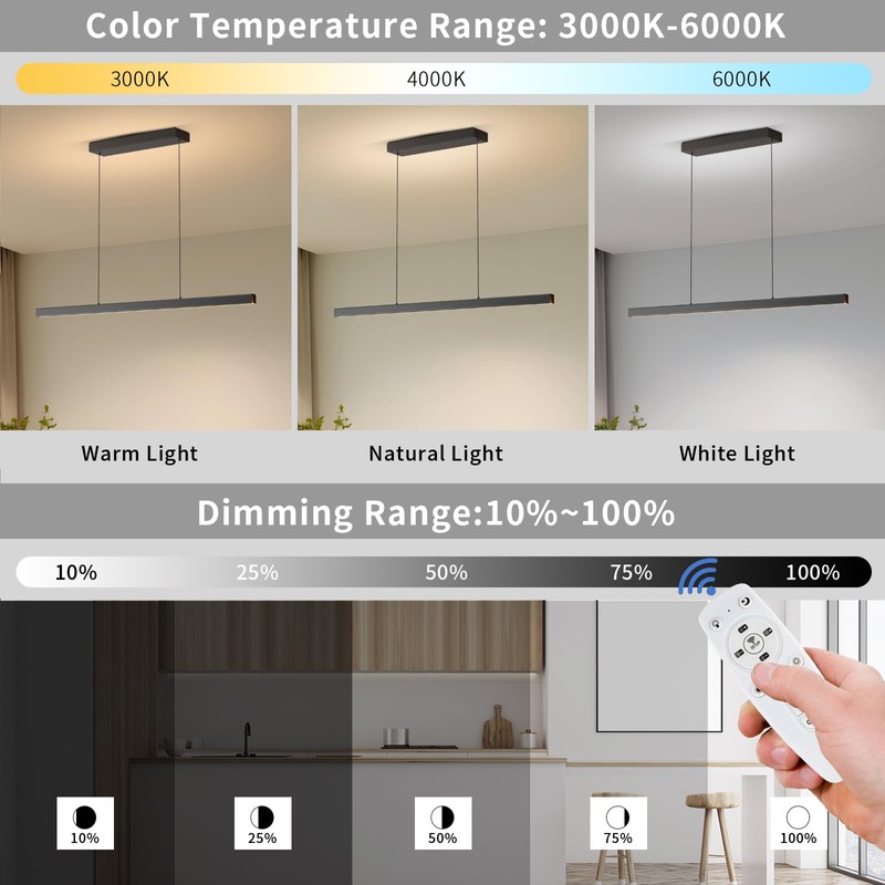 Zihoi Modern Ceiling Pendant Light,47in LED Black Linear Ceiling Chandelier