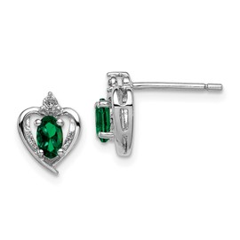 Sterling Silver Created Emerald and Diamond Earrings 10x7 mm
