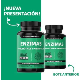 Enzimas Digestivas + Probióticos BEYOND VITAMINS | 7 Enzimas Digestivas + Lactobacillus acidophilus | Proteasa, Lactasa, Lipasa, Bromelina, Papaína | 180 Cápsulas