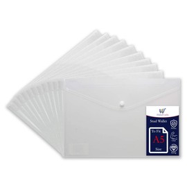 A5 Plastic Wallets Clear Popper Wallet Envelope Folders Transparent School Document Folder Press Stud Wallet Carry File Pockets Plastic Folder Office Files Button Closure (to Fit A5 Size - 100 Files)