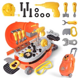 Juego de herramientas de juguete para niños de construcción, 29 piezas, juego educativo con maleta, para niños a partir de 3 años, amarillo