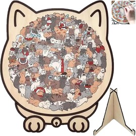 Cat Shaped Wooden Jigsaw Puzzle 135-Piece, Morandi Colors Animal Cats Decorative with Cats Outlines Framed and Acrylic Cover, Home Design Decor