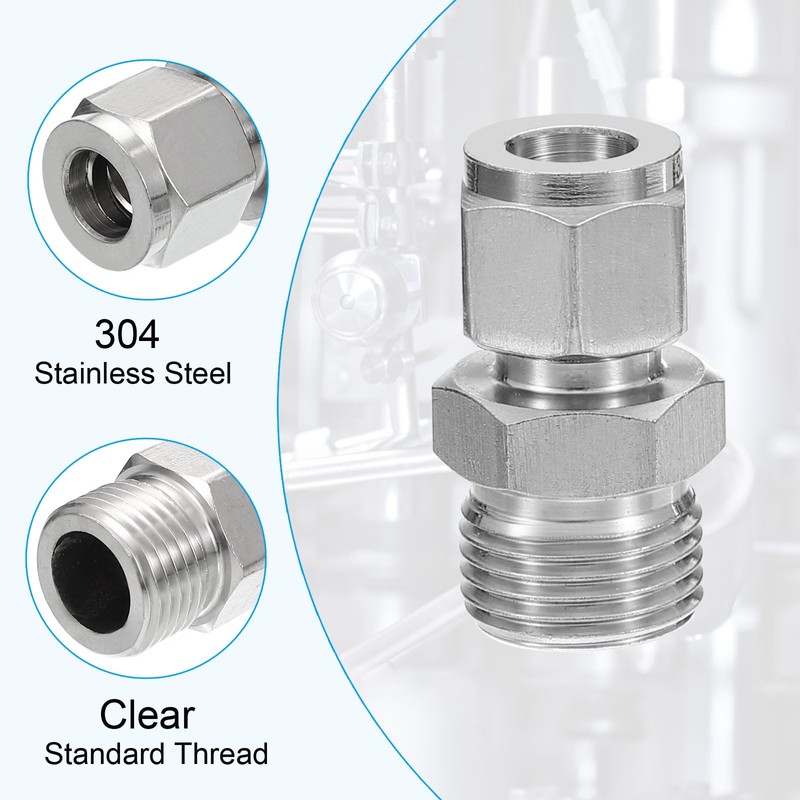 PATIKIL 1/2G x 10mm 304 Stainless Steel Compression Tube Fitting,