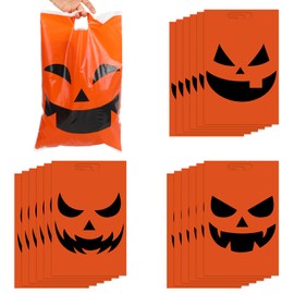 CINECE Halloween Wrapping Bag, Handbag, 24 Pieces, Large Plastic Bag, 16.9 x 11.0 inches (43 x 28 cm), Present, Candy Plastic, Pumpkin, Orange