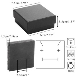 Fasmov Kraft Jewelry Boxes, 36 Pack 2.95 x 2.95 x 1.37 Inch Square Cardboard Jewelry Gift Box Necklace Ring Earring Kraft Box for Jewelry Set with Foam Insert, Black