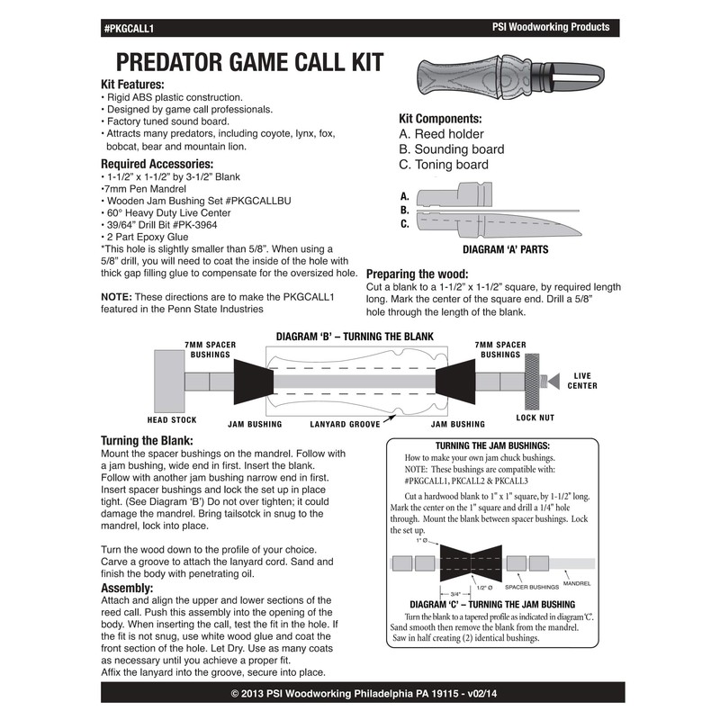 Penn State Industries PKGCALL1 Predator Call Kit Woodturning Project
