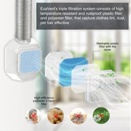 EzaVent Indoor Dryer Vent with 4 Polyester Replacement Filters and Fittings Only for Electric Dryers - 1 Year Warranty (White EzaVent)