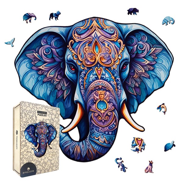 Wooden Puzzles for Adults, Elephant Wooden Jigsaw Puzzle, Unique Animal