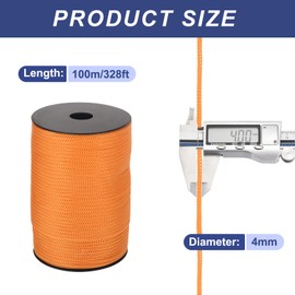 MECCANIXITY 5/32 Inch Polypropylene Rope Braided Ropes, 328ft Camping Rope Hollow Utility Cord for Clothesline, Hiking, Outdoor, Light Orange