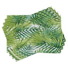 Ambesonne Plant Place Mats Set of 4, Watercolor Tropical Palm Leaves Colorful Illustration Natural Feelings, Washable Fabric Placemats for Dining Table, Standard Size, Lime Green