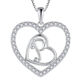 YL Initial Necklace 925 Silver Alphabet Letters Heart Pendant Jewellery Gifts for Women, Silver, Cubic Zirconia