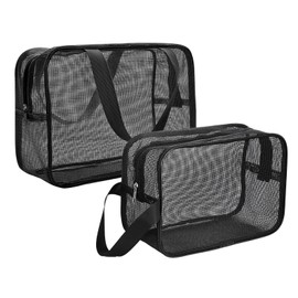 Adorila 2 Pack Travel Mesh Shower Caddy Portable Bag, Shower Organizer Toiletry Storage Pouch with Quick Drying Mesh, Large Capacity Shower Tote Bag for Dorm Gym Beach (Black)