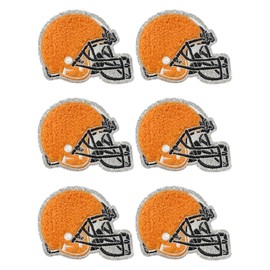 SAIXCCS 6pcs Football Iron on Patches, Helmet Chenille Patches for Clothes Repair, Embroidered Sticker Fabric Patches for Hat Backpack Jeans Jacket Gameday Decorative Applique(Orange)