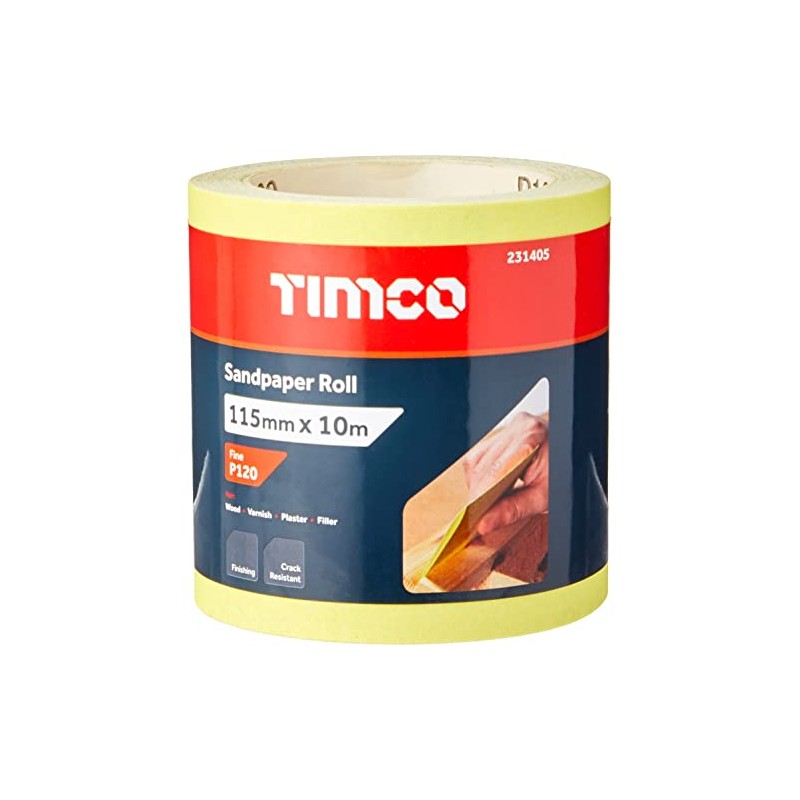 TIMCO 120 Grit Sandpaper Roll - Yellow -115mm x 10m