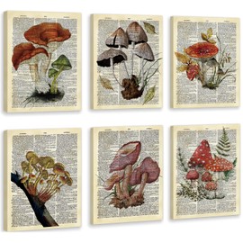 CHDITB Mushroom Wall Art, Mushroom Dictionary Framed Canvas Wall Art Set, Nature Mushroom Wall Decor, Vintage Dictionary Wall Painting,Mushroom Art Prints For Living Room Bedroom Decor(8X10 Inch)