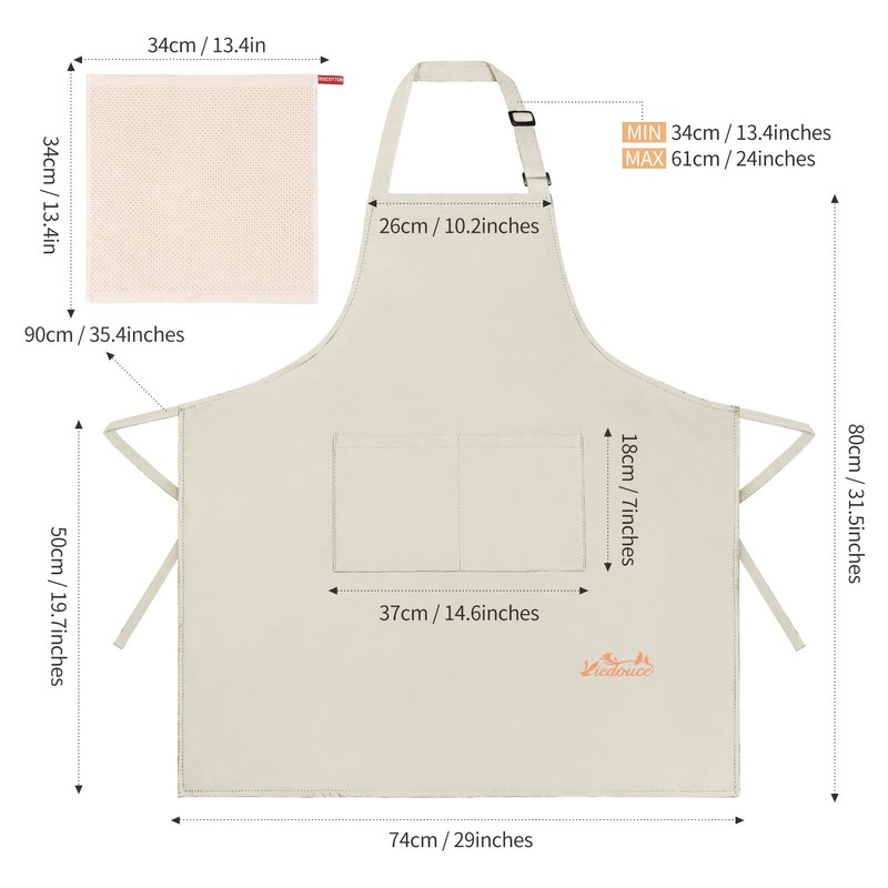 Viedouce 2-Pack of Waterproof Cooking Aprons with Pockets, Adjustable Kitchen