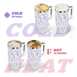 sweet grain 40 oz Tumbler with Handle and Straw, Keeps Drinks Cold Up to 24 Hours Leopard Tumbler, Stainless Steel Vacuum Insulated Travel Mugs for Water, Iced Tea or Coffee(Colorful)
