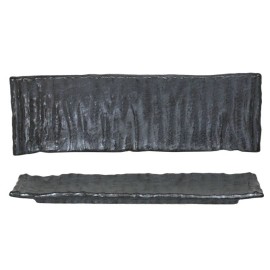 Made in Japan SET of 2 Japanese Ceramic Sushi Plates 13" x 4.25" Metallic Black Made in Japan