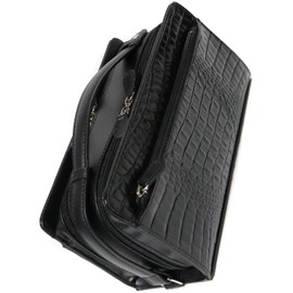 Bliss Leather Crocodile Embossed Cowhide Leather Second Bag, Double Zipper, Large Capacity, Multi-functional, Black, F