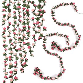 Floral Garland, Pink Flower Decoration, Artificial Flower Garland, 7.87ft Long, Perfect for Wedding, Wall, Bedroom, and Outdoor Garden Decor