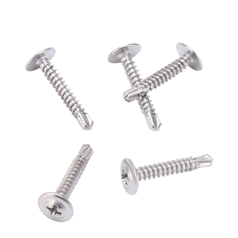 100Pcs Self Drilling Screw M4.2x25 Round Washer Stainless Steel Fastener